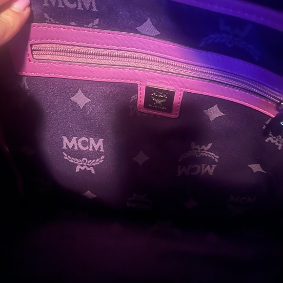 MCM Pink Logo Studded Backpack